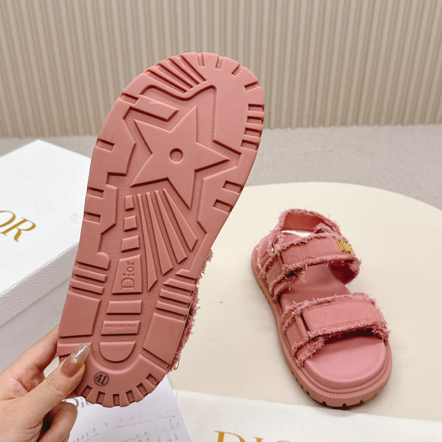 DIOR BACK-STRAP SANDALS 25S IN PEACHY PINK DENIM AND CALFSKIN WITH GOLD HARDWARE