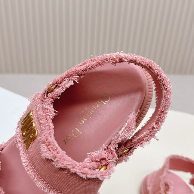 DIOR BACK-STRAP SANDALS 25S IN PEACHY PINK DENIM AND CALFSKIN WITH GOLD HARDWARE