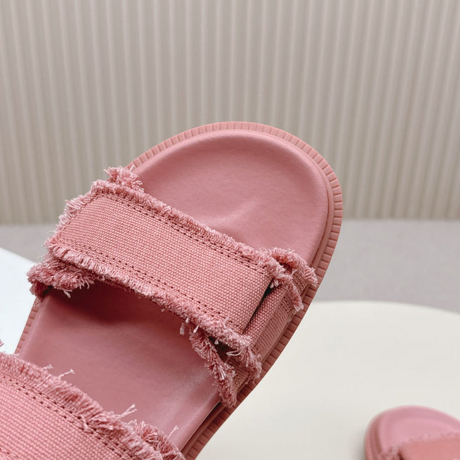 DIOR BACK-STRAP SANDALS 25S IN PEACHY PINK DENIM AND CALFSKIN WITH GOLD HARDWARE